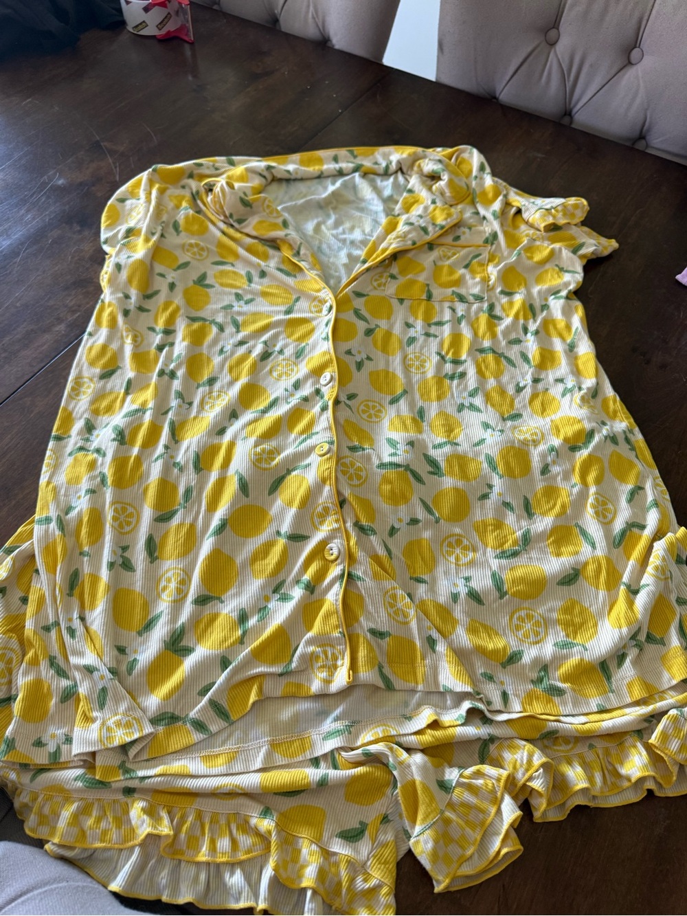 Staykation Lemon-Print Button-Front Pajama Set in Yellow